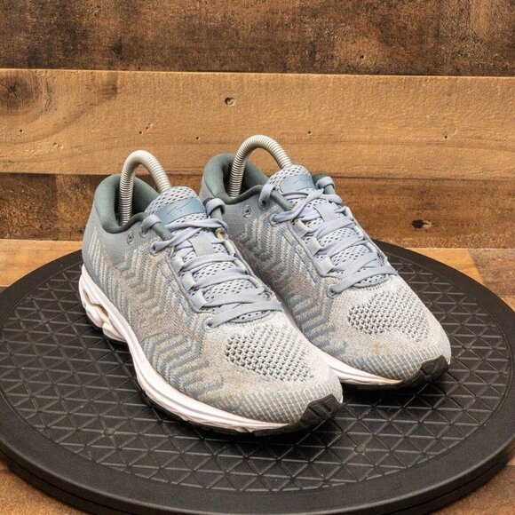 MIZUNO WAVE RIDER WAVE KNIT WOMENS ATHLETIC SHOES RUNNING GYM BLUE LOW SIZE 7.5 - Picture 3 of 9